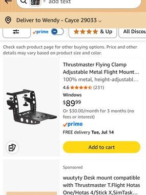 Thrustmaster Flying Clamp Adjustable Metal Flight Mount - Black
